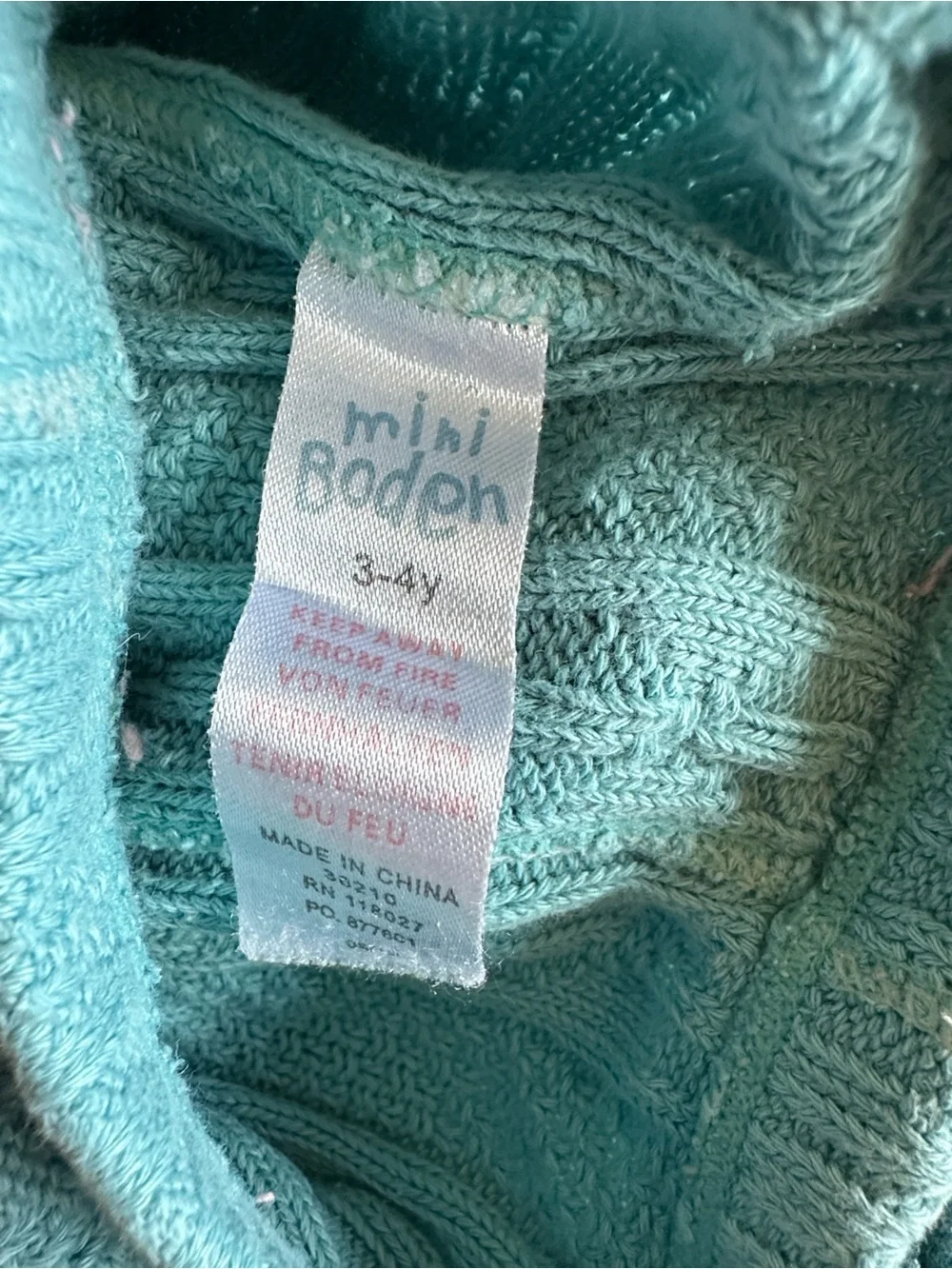 Mini Boden Light Blue Cable Knit Footless Sweater Tights 3-4Y